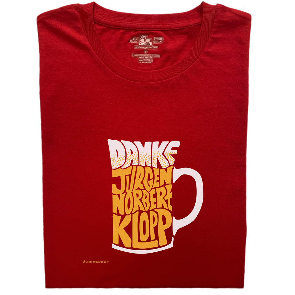 Love Follow Conquer T-Shirts Liverpool Danke Klopp red t-shirt