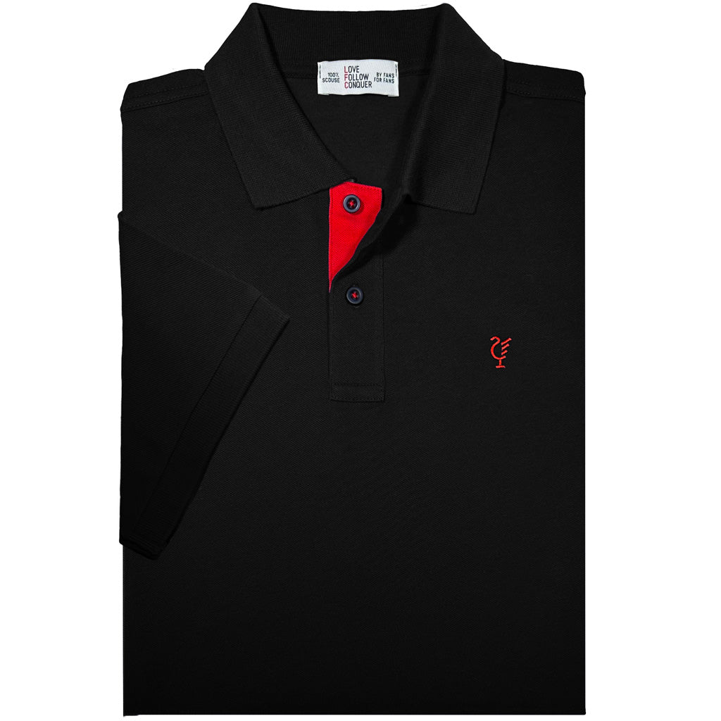 Black polo with red clearance collar