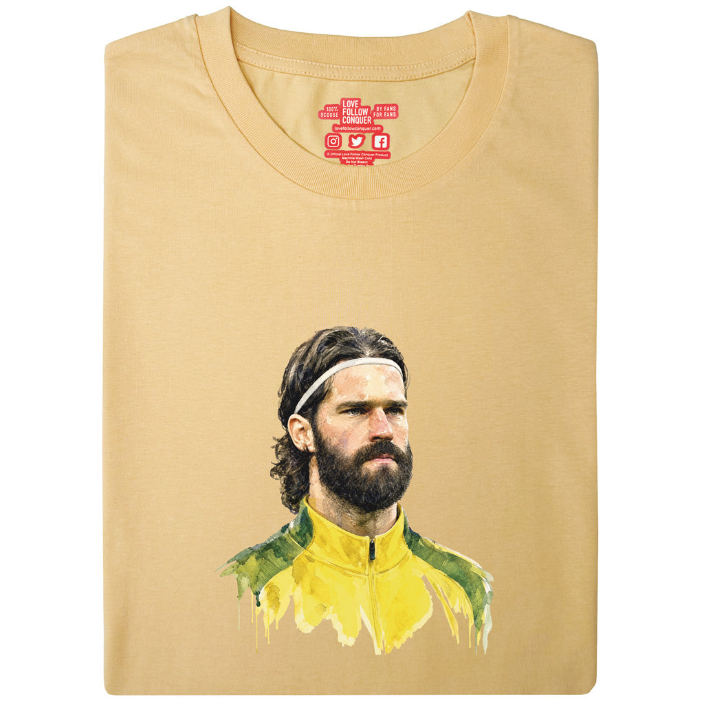 Love Follow Conquer T-Shirts World Cup Alisson Becker yellow t-shirt
