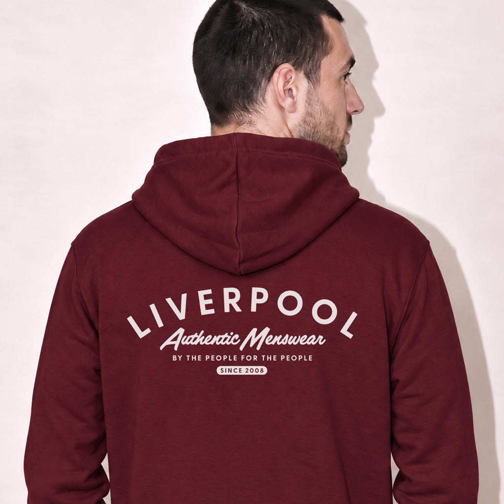 Love Follow Conquer Hoodies Classic Liverpool Menswear burgundy hoodie