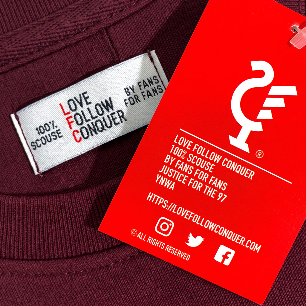 Love Follow Conquer Hoodies Classic Liverpool Menswear burgundy hoodie