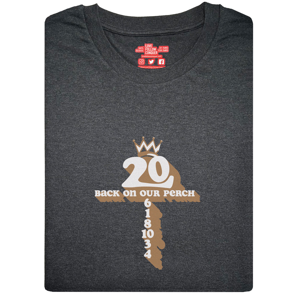 Love Follow Conquer T-Shirts Liverpool Back On Our Perch charcoal t-shirt
