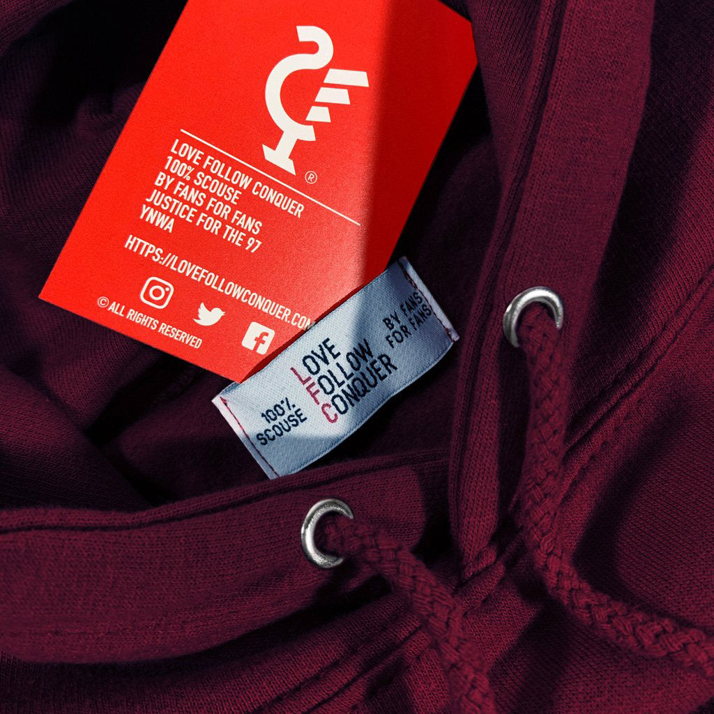 Love Follow Conquer Hoodies Classic Liverpool Scouse 77 Classic burgundy hoodie