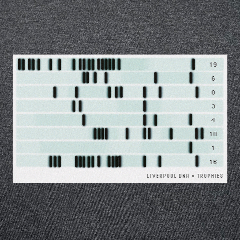 Liverpool DNA = Trophies Timeline charcoal t-shirt