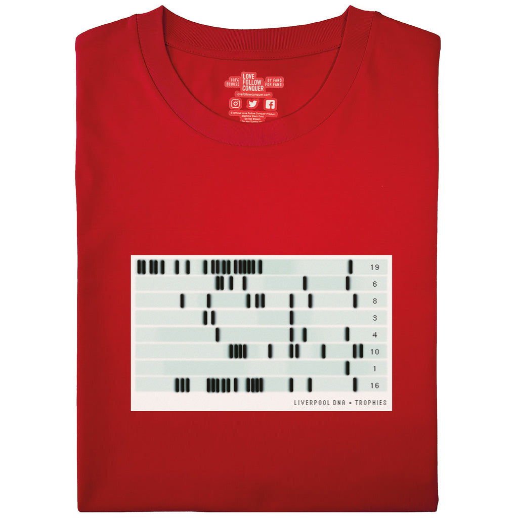 Liverpool DNA = Trophies Timeline red t-shirt