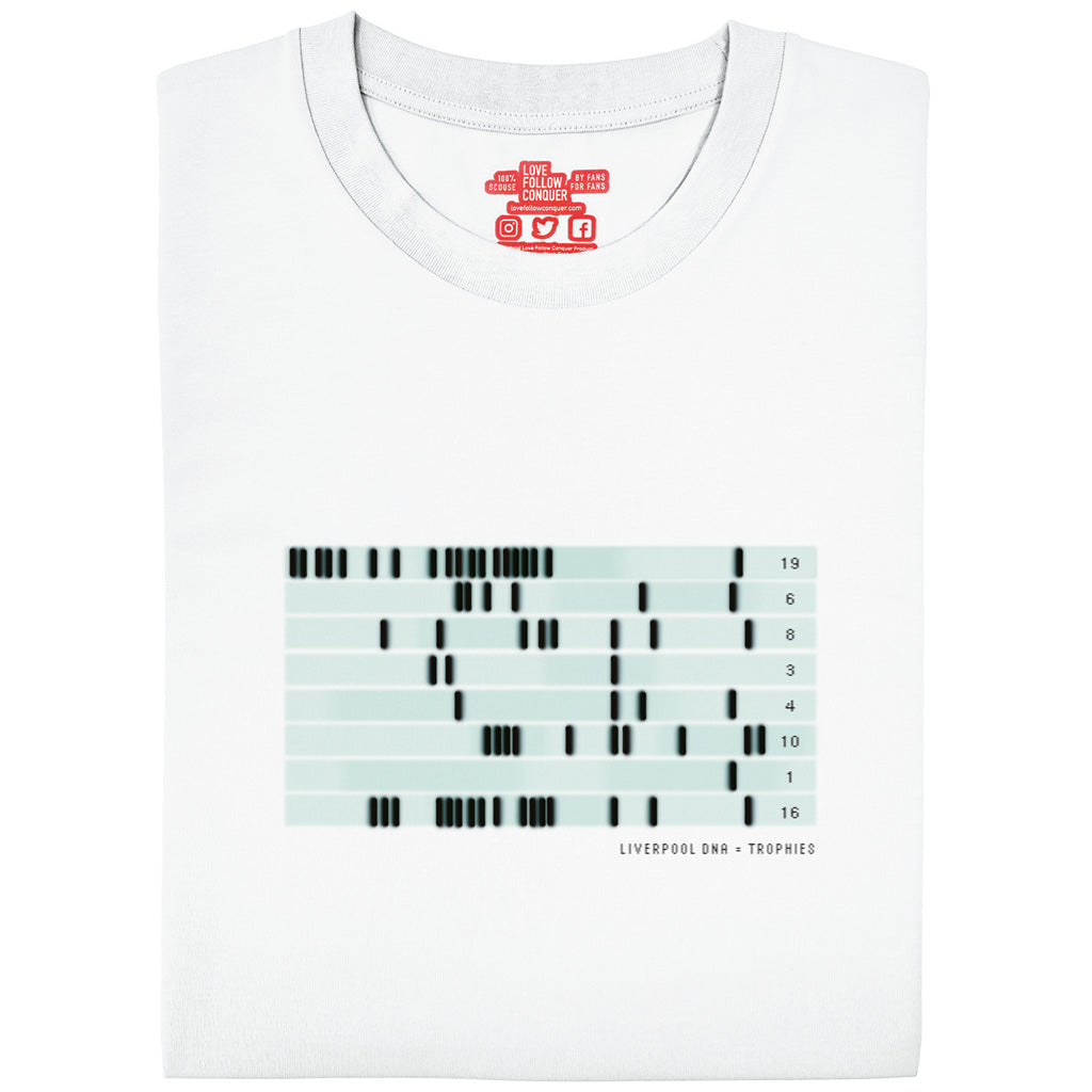 Liverpool DNA = Trophies Timeline white t-shirt