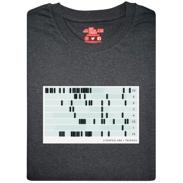 Liverpool DNA = Trophies Timeline charcoal t-shirt