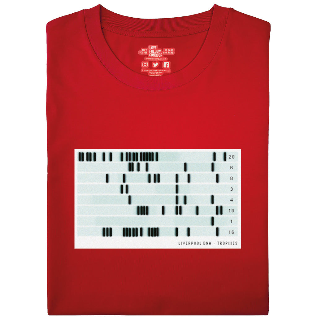 Love Follow Conquer T-Shirts Liverpool DNA = Trophies Timeline red t-shirt