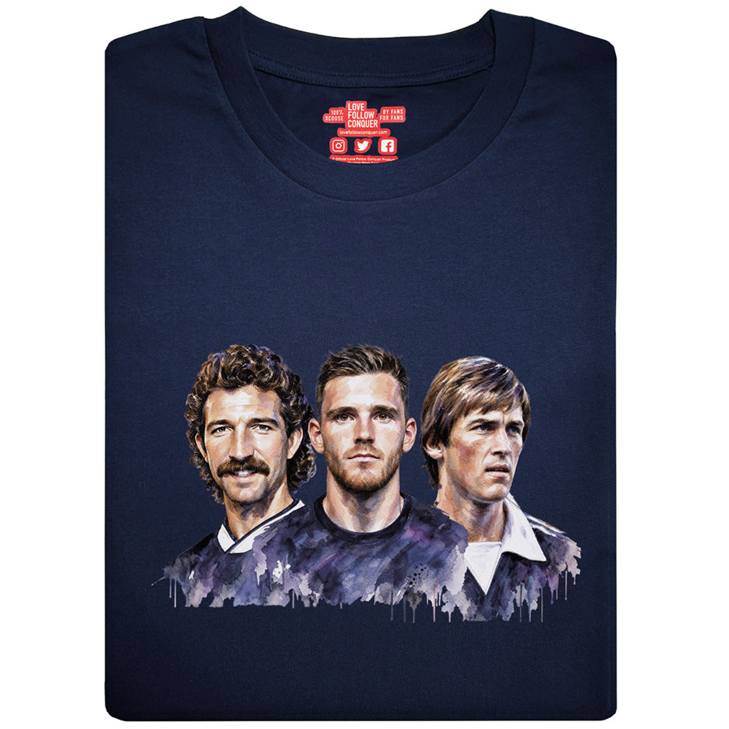 Love Follow Conquer T-Shirts World Cup Robbo, Dalglish, Souness navy t-shirt